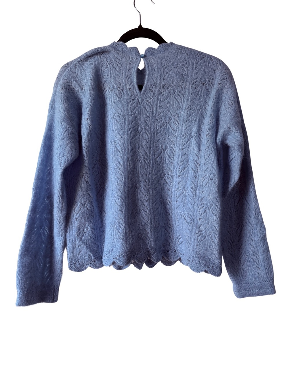 Sézane Louison Jumper in Polar Blue Knit Scalloped Crochet Hem Sweater Medium - Picture 3 of 10